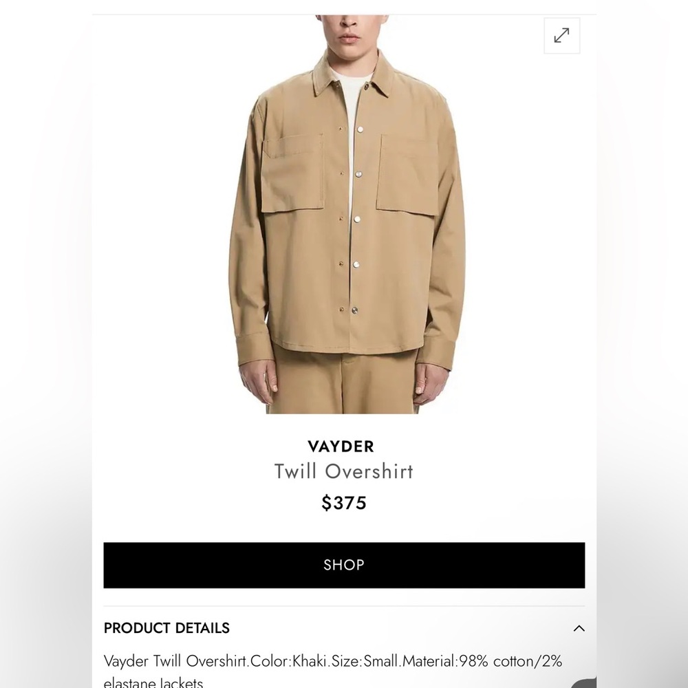 Vayder twill overshirt khaki sz xl